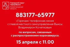 15 апреля состоится «горячая» телефонная линия с главой местного самоуправления Выксы Владимиром Кочетковым по вопросам, связанным с распространением коронавируса