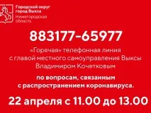 «Горячая» телефонная линия с главой местного самоуправления Выксы Владимиром Кочетковым по вопросам, связанным с распространением коронавируса