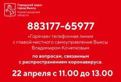 «Горячая» телефонная линия с главой местного самоуправления Выксы Владимиром Кочетковым по вопросам, связанным с распространением коронавируса